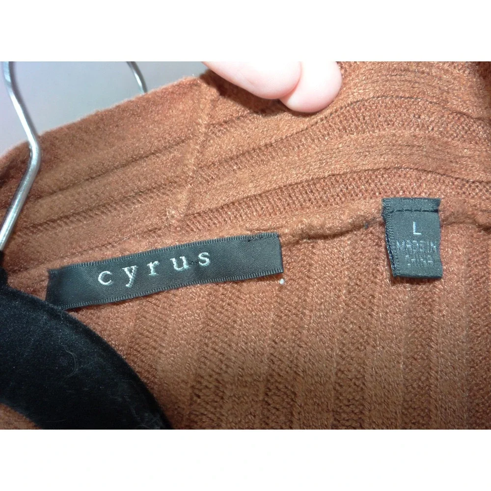 Cyrus Womens Ribbed Longline Open Front Cardigan Brown Pockets Size L 3880